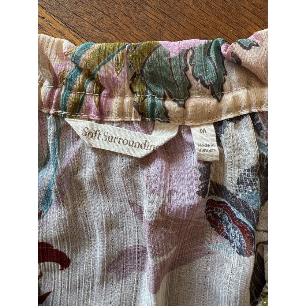Soft Surroundings Floral Tunic Top M Metallic Threads Ruffles Tassels - Picture 8 of 9